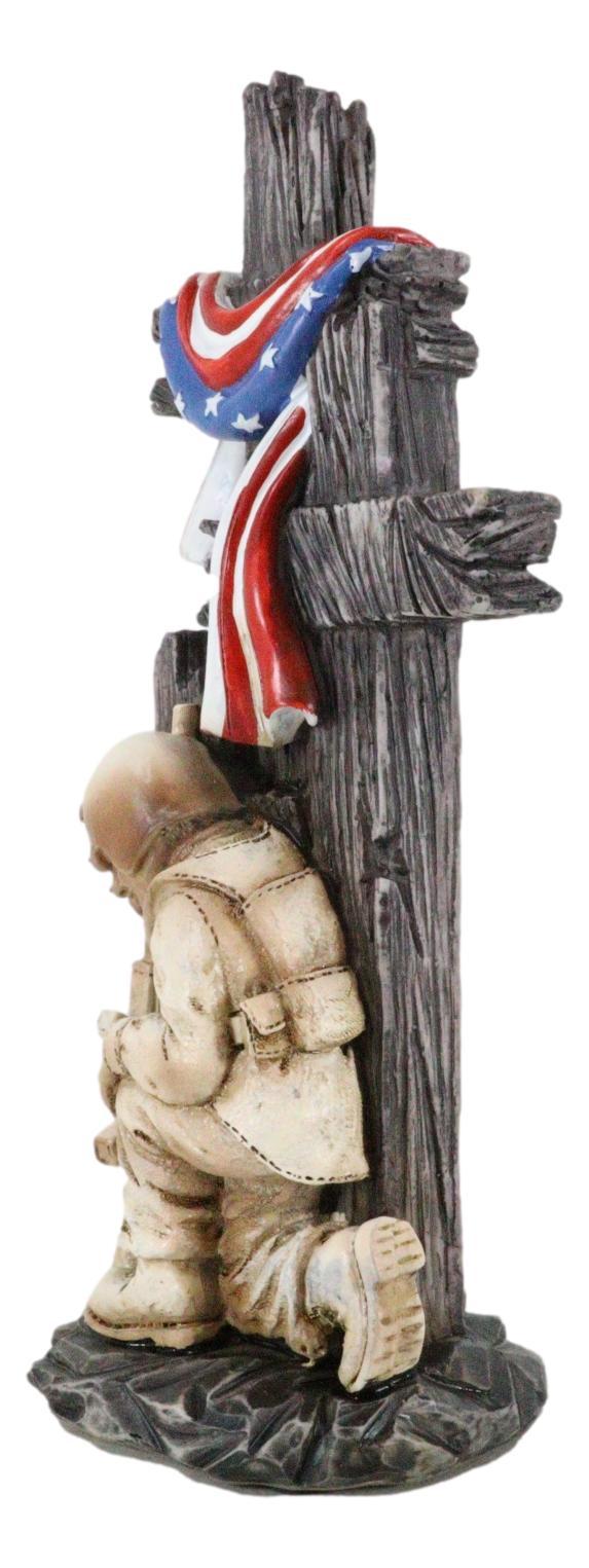 Ebros Gift Kneeling Soldier In Prayer By 3 Rugged Crosses American Flag Memorial Figurine