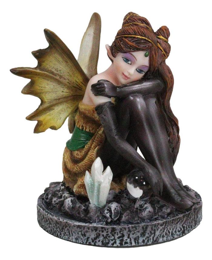 ebros gift Kneeling Tribal Dressed Autumn Fall Elf Fairy with Crystal Ball Small Figurine
