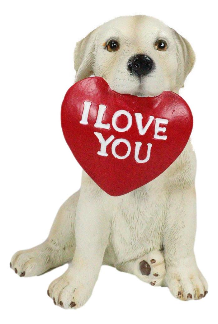 Ebros Gift Labrador Puppy Dog Biting Red Heart I Love You Sign Figurine Pet Pal Animal Art