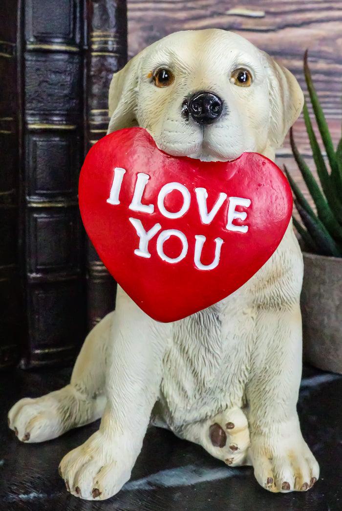 ebros gift Labrador Puppy Dog Biting Red Heart I Love You Sign Figurine Pet Pal Animal Art