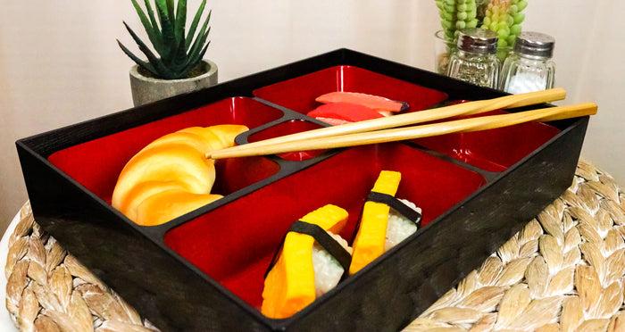Ebros Gift Lacquered Plastic Japanese Style 5 Compartments Sushi Lunch Bento Box With Lid