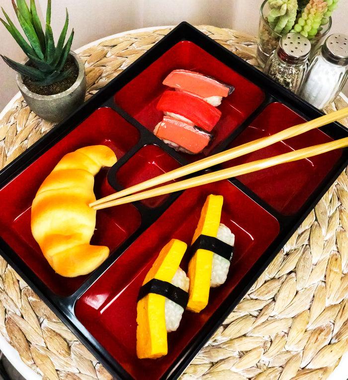 Ebros Gift Lacquered Plastic Japanese Style 5 Compartments Sushi Lunch Bento Box With Lid