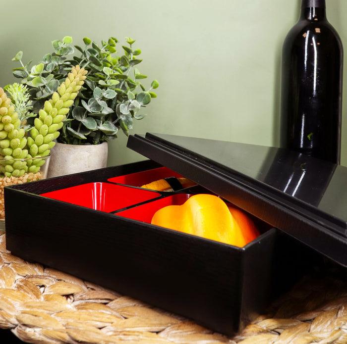 ebros gift Lacquered Plastic Japanese Style 5 Compartments Sushi Lunch Bento Box With Lid