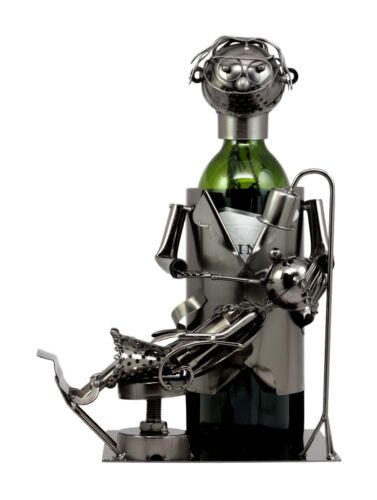 ebros gift Lady Dentist Metal Wine Bottle Holder 12.5"H Hand Made Caddy Tooth Surgery