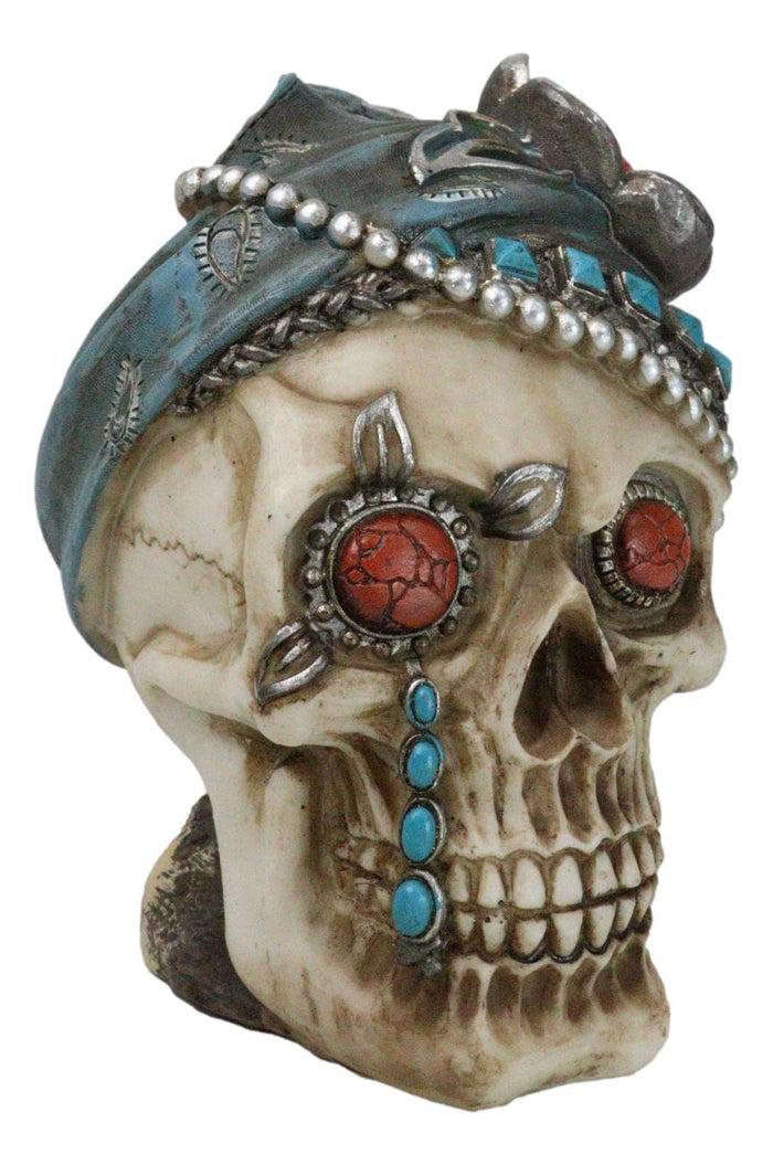 Ebros Gift Lady Madame Boudoir Gothic Camo Turquoise Jewelry Skull W/ Red Eyes Figurine