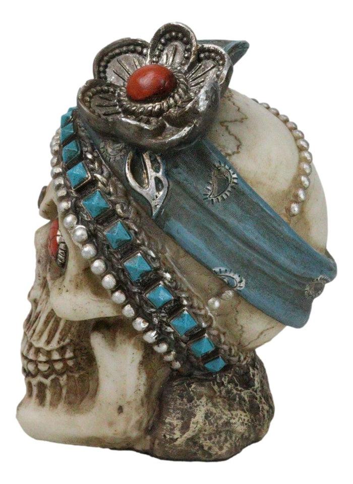 Ebros Gift Lady Madame Boudoir Gothic Camo Turquoise Jewelry Skull W/ Red Eyes Figurine