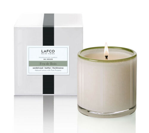 ebros gift LAFCO New York Ski House Feu de Bois Sandalwood Leather Frankincense Candle 15oz