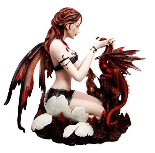 Ebros Gift Large 10" Tall Ember Tribal Fairy With Twin Fire Dragon Hatchlings Figurine