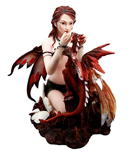 Ebros Gift Large 10" Tall Ember Tribal Fairy With Twin Fire Dragon Hatchlings Figurine