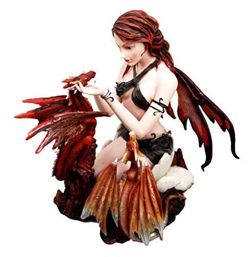 ebros gift Large 10" Tall Ember Tribal Fairy With Twin Fire Dragon Hatchlings Figurine