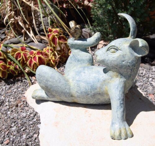 Ebros Gift Large 12"L Aluminum Hare Rabbit Playing With Bird Buddy Garden Outdoor Statue