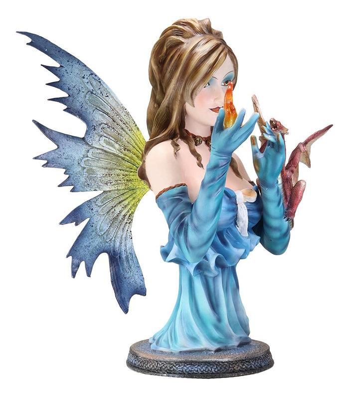 Ebros Gift Large 14"H Fantasy Ice Elemental Fairy Controlling Ember With Red Dragon Statue