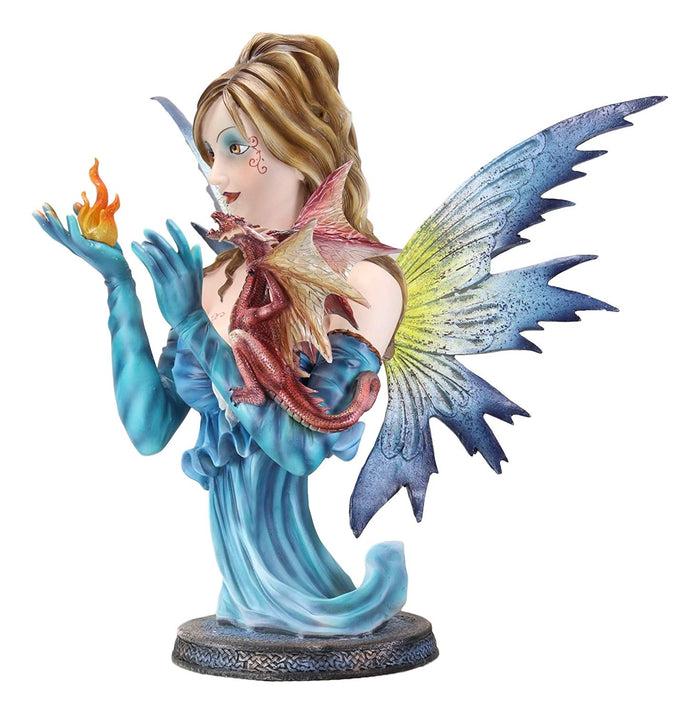 Ebros Gift Large 14"H Fantasy Ice Elemental Fairy Controlling Ember With Red Dragon Statue