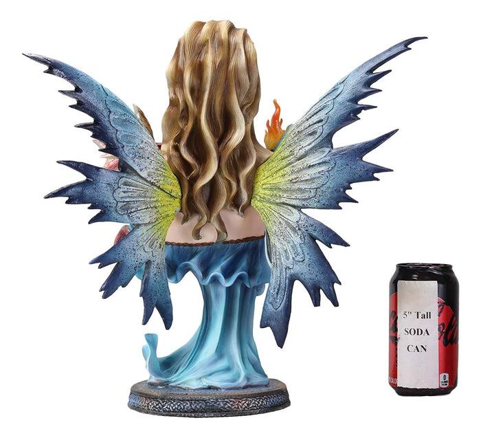 Ebros Gift Large 14"H Fantasy Ice Elemental Fairy Controlling Ember With Red Dragon Statue