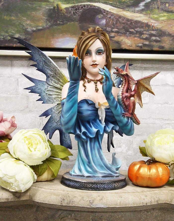 ebros gift Large 14"H Fantasy Ice Elemental Fairy Controlling Ember With Red Dragon Statue