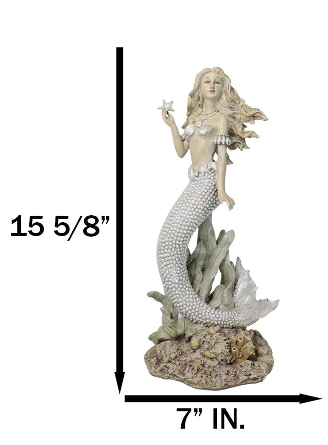 Ebros Gift Large 15"H Vintage Sea Queen Ariel Mermaid Holding Starfish By Coral Reef Statue