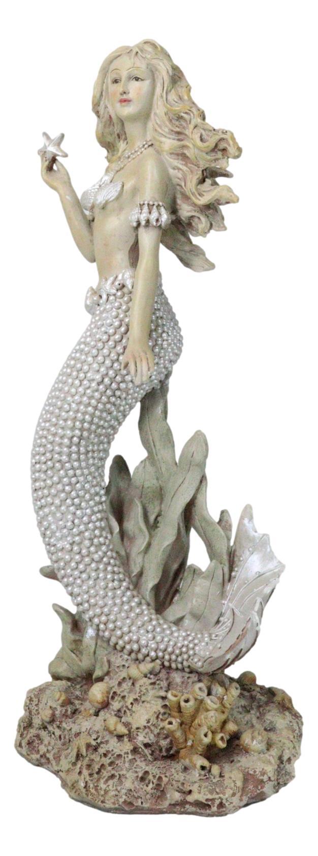 Ebros Gift Large 15"H Vintage Sea Queen Ariel Mermaid Holding Starfish By Coral Reef Statue