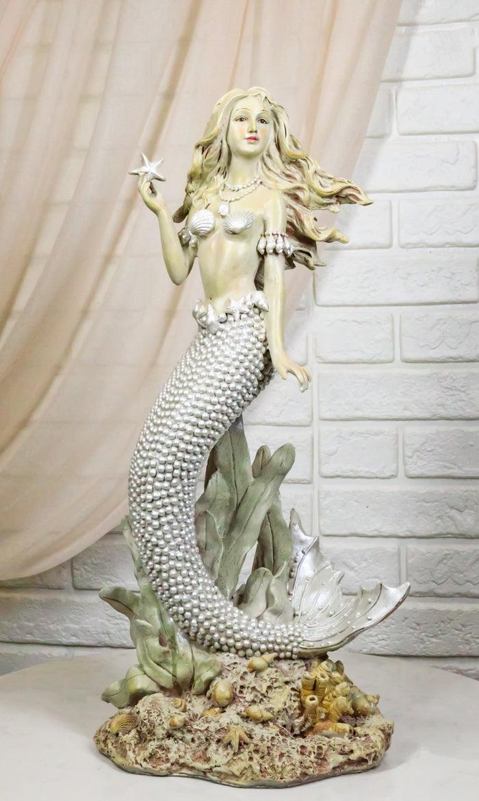 ebros gift Large 15"H Vintage Sea Queen Ariel Mermaid Holding Starfish By Coral Reef Statue
