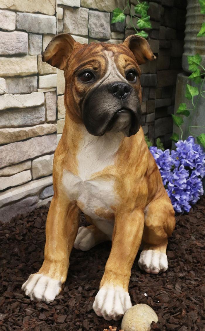 ebros gift Large 16"H Adorable Realistic Sitting Fawn Boxer Muscle Dog Decorative Statue