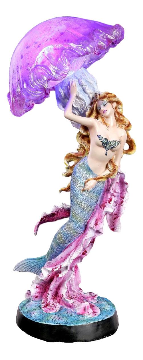 Ebros Gift Large 17.25"H Mermaid With Pink Jellyfish Statue With Colorful LED Light