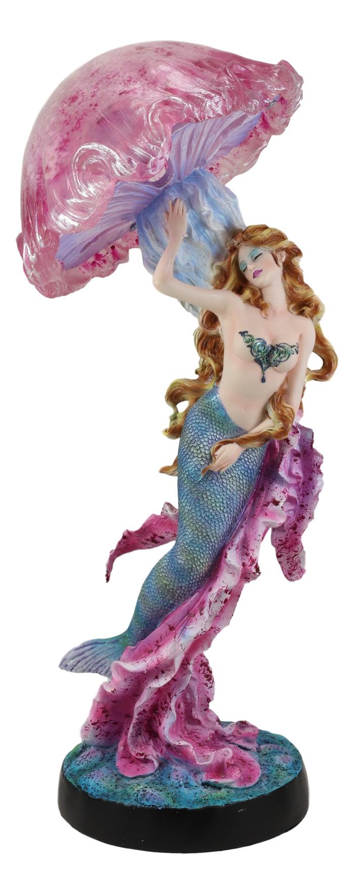 Ebros Gift Large 17.25"H Mermaid With Pink Jellyfish Statue With Colorful LED Light