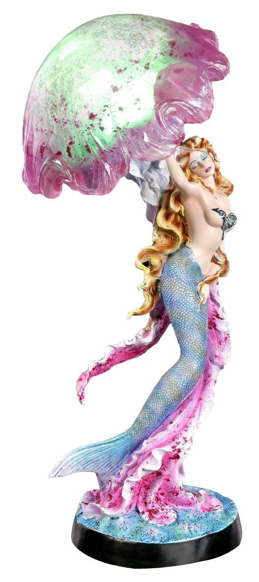 Ebros Gift Large 17.25"H Mermaid With Pink Jellyfish Statue With Colorful LED Light