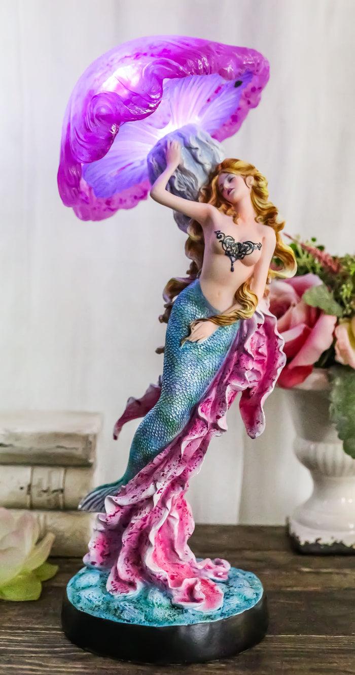 ebros gift Large 17.25"H Mermaid With Pink Jellyfish Statue With Colorful LED Light