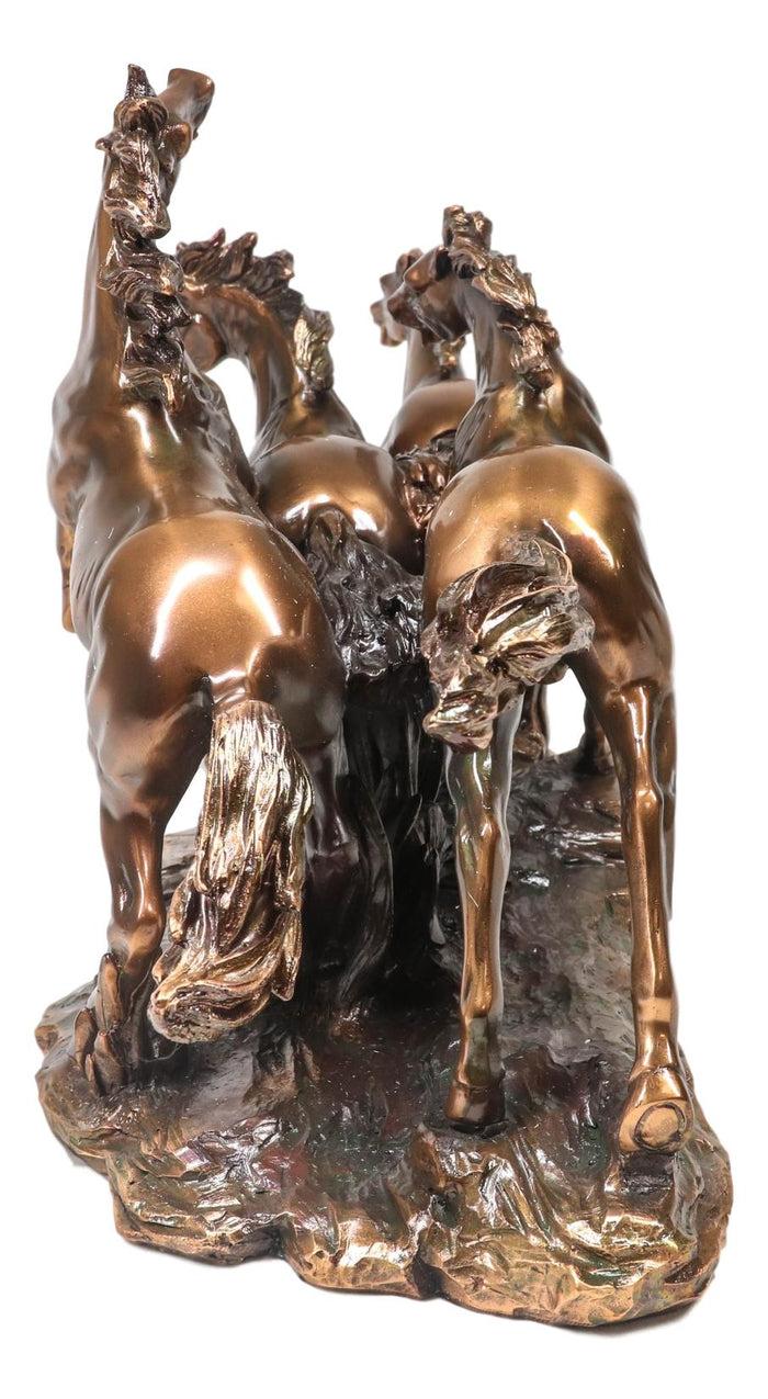 Ebros Gift Large 17"L Rustic Western Wild And Free 4 Running Horses Bronzed Resin Statue