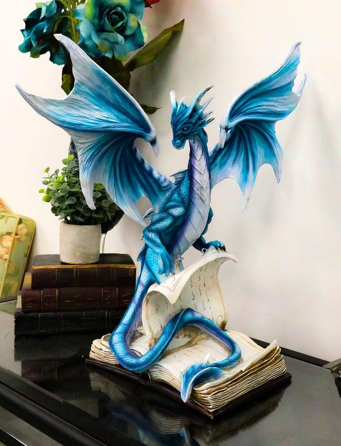 ebros gift Large 18"H Dragon of Bibliography Sacred Water Spell Book Guardian Statue Decor