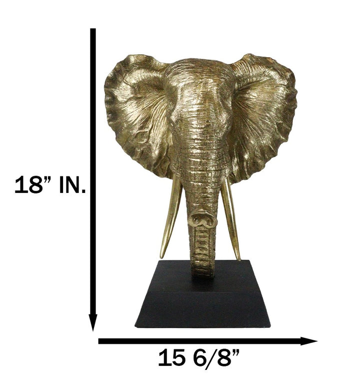 Ebros Gift Large 18"H Gold Patina Safari African Bush Elephant Sculpture On Museum Base