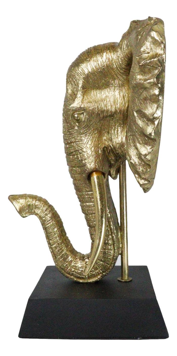 Ebros Gift Large 18"H Gold Patina Safari African Bush Elephant Sculpture On Museum Base