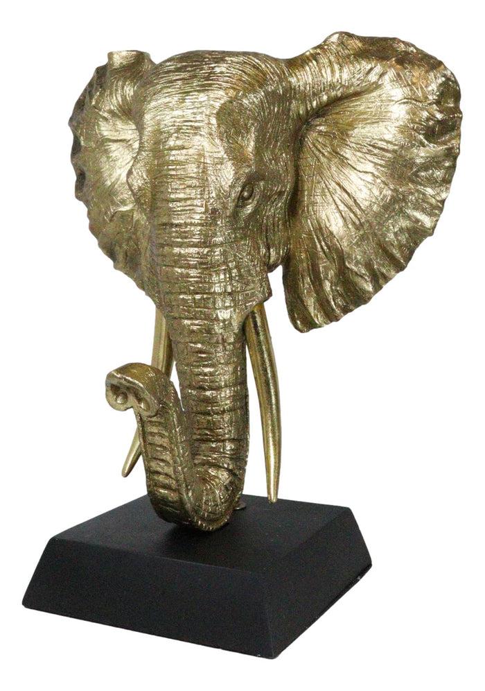 ebros gift Large 18"H Gold Patina Safari African Bush Elephant Sculpture On Museum Base