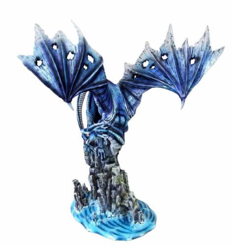Ebros Gift Large 18" Tall Typhoon Blue Dragon Perching On Sea Cliff Rocks Decorative Statue