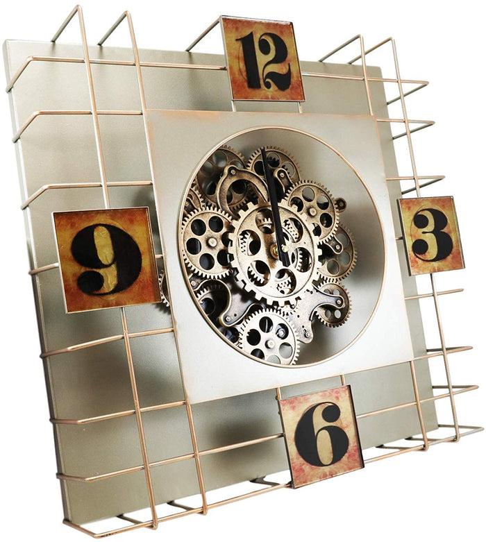 Ebros Gift Large 19" Modern Steampunk Industrial Cage Design Moving Gears Metal Wall Clock