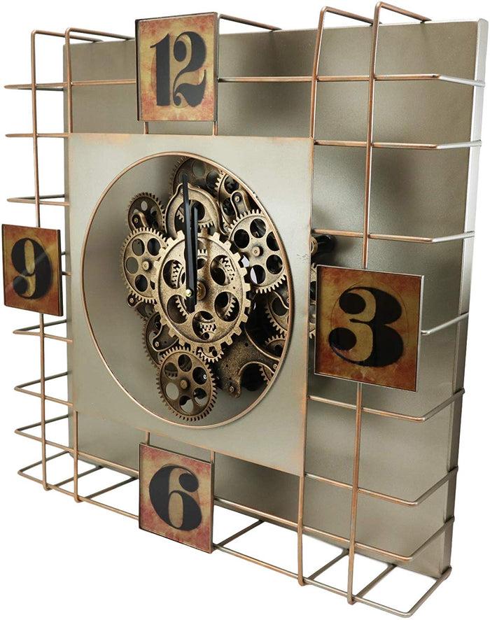 Ebros Gift Large 19" Modern Steampunk Industrial Cage Design Moving Gears Metal Wall Clock