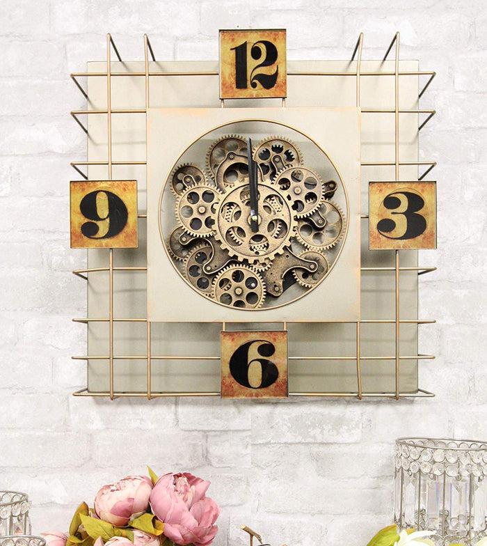 ebros gift Large 19" Modern Steampunk Industrial Cage Design Moving Gears Metal Wall Clock