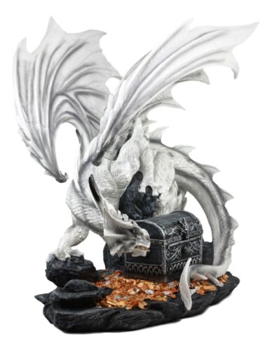 Ebros Gift Large 20"L White Cloud Dragon Guardian Of Treasure Mine Statue With Secret Box
