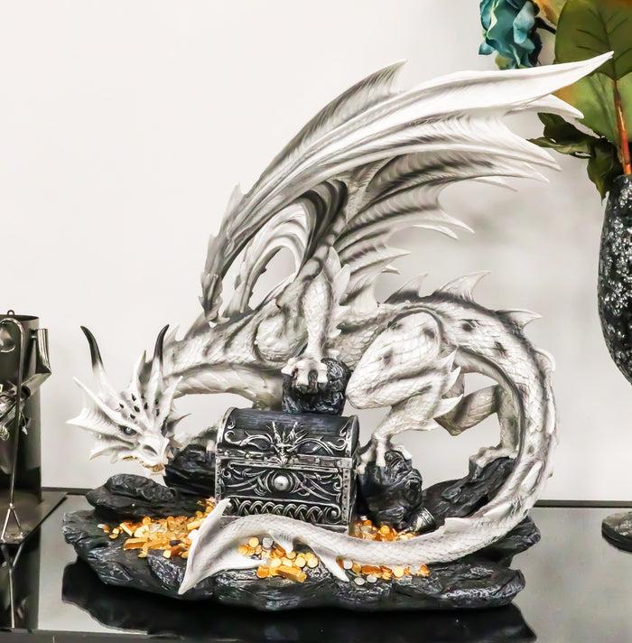 ebros gift Large 20"L White Cloud Dragon Guardian Of Treasure Mine Statue With Secret Box