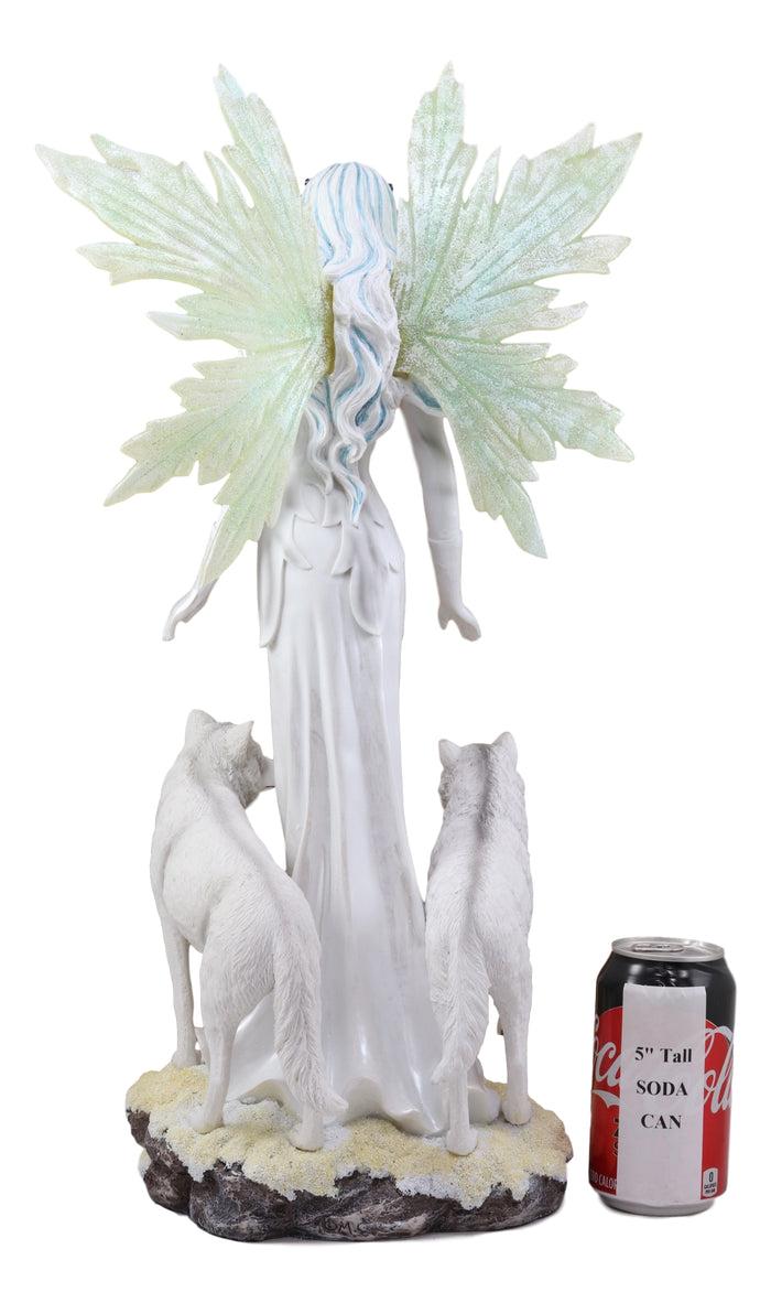 Ebros Gift Large 21.25"H Frozen White Witch Fairy With Two Albino Wolf Direwolves Statue