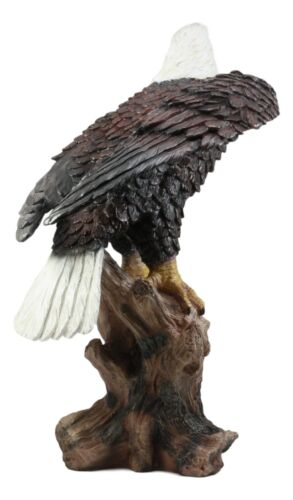 Ebros Gift Large 21"H American Pride Bald Eagle Perching On Tree Stump Statue Patriotic Art