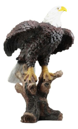 Ebros Gift Large 21"H American Pride Bald Eagle Perching On Tree Stump Statue Patriotic Art