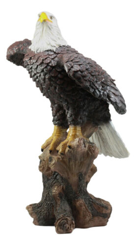 ebros gift Large 21"H American Pride Bald Eagle Perching On Tree Stump Statue Patriotic Art