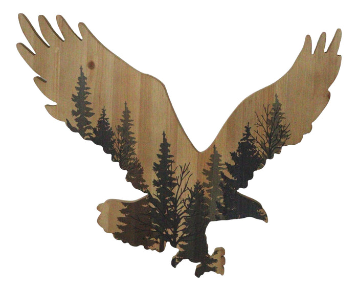 ebros gift Large 23"L Bald Eagle Swooping With Pine Trees Forest Wooden Wall Decor Plaque