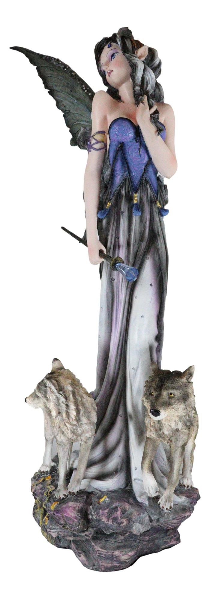 Ebros Gift Large 23"Tall Crystal Orb Torch Fairy Running With Wolves Decorative Statue
