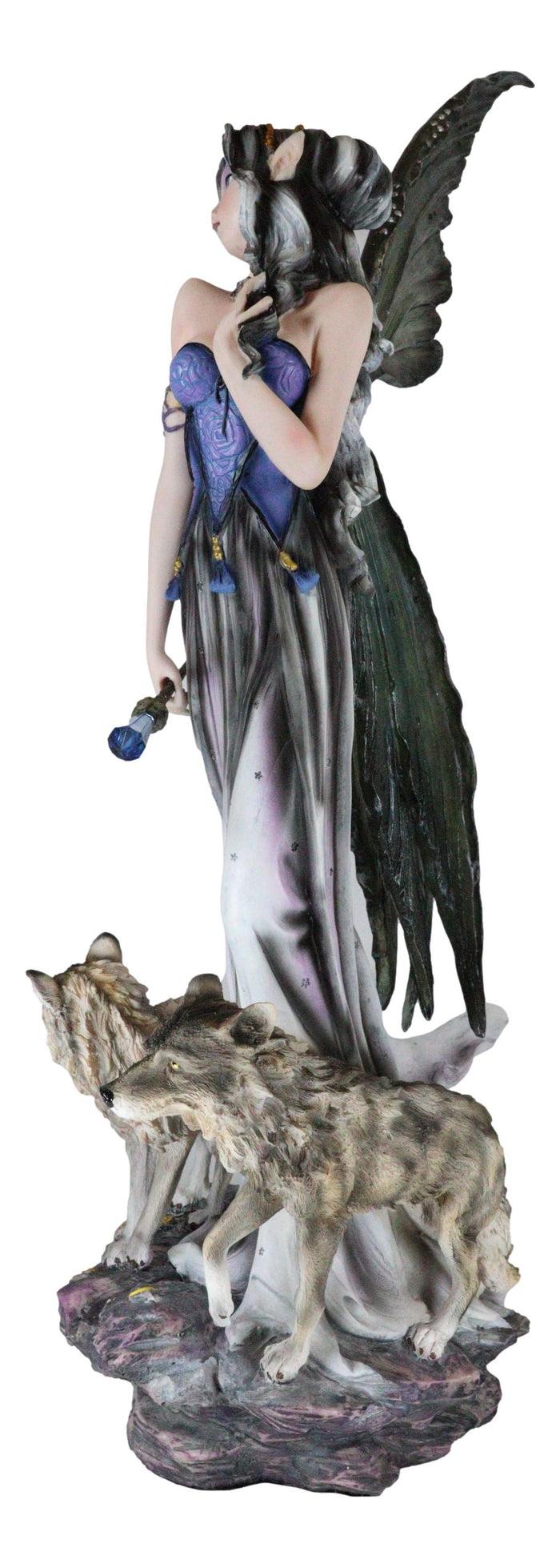 Ebros Gift Large 23"Tall Crystal Orb Torch Fairy Running With Wolves Decorative Statue