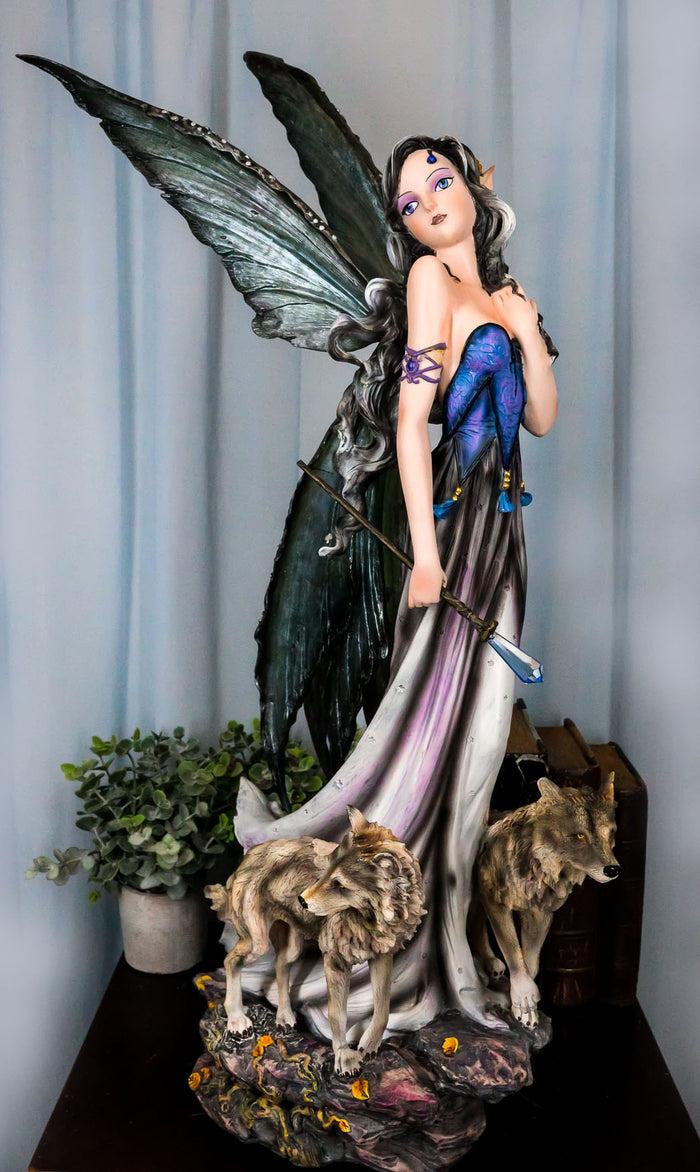 ebros gift Large 23"Tall Crystal Orb Torch Fairy Running With Wolves Decorative Statue