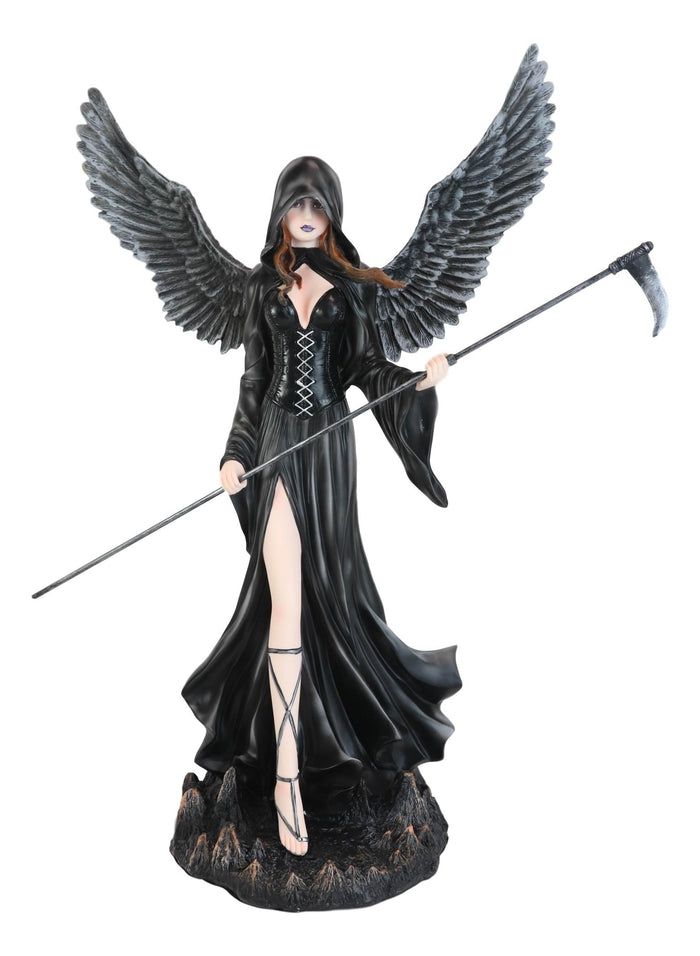 Ebros Gift Large 24"H Gothic Lady Grim Reaper Raven Dark Death Angel With Scythe Statue