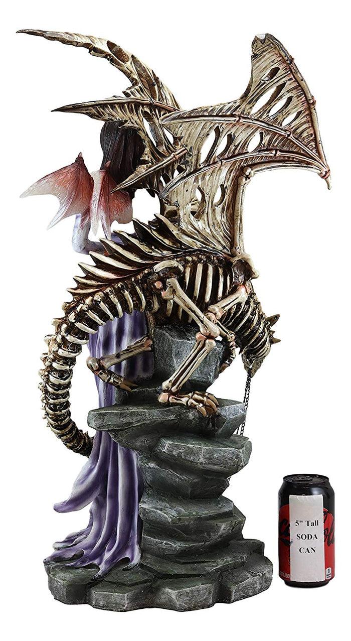 Ebros Gift Large 25"H Goth Vampire Fairy In Night Gown With Chained Skeleton Dragon Statue