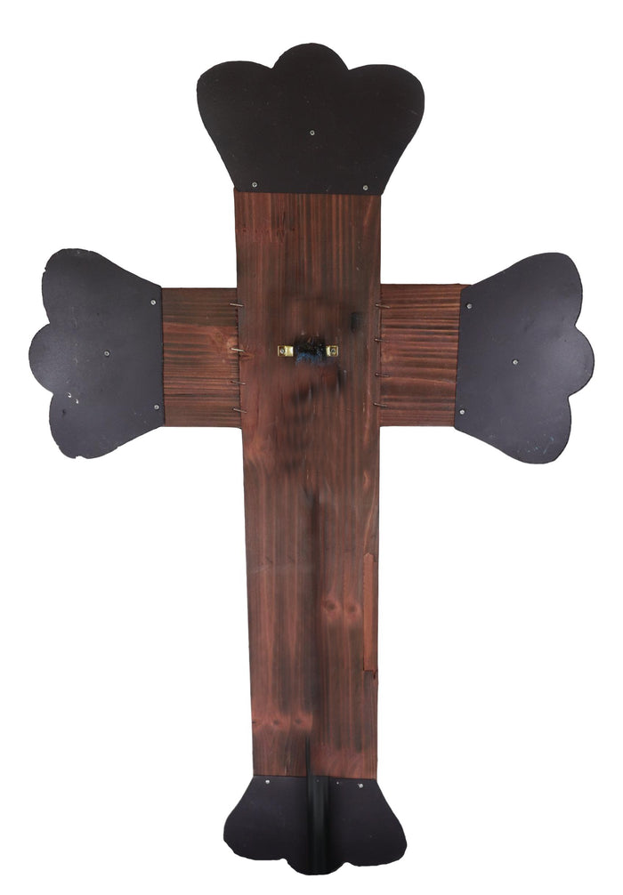 Ebros Gift Large 25"H Rustic Western Star Turquoise Ropes Faux Tooled Leather Wall Cross