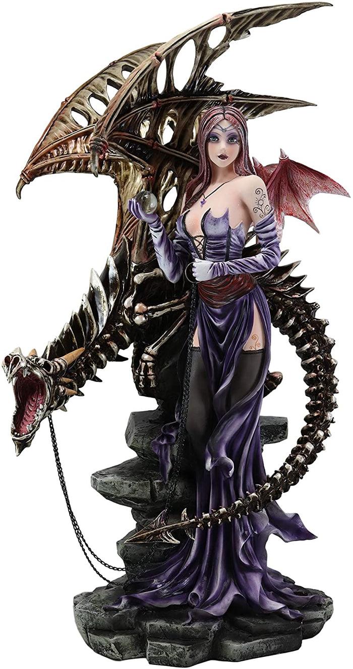 Ebros Gift Large 26"H Gothic Soothsayer Psychic Fairy & Bone Skeletal Ghost Dragon Statue